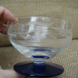 Vintage Louie Weston Handblown Etched Dessert Bowls Set of 4